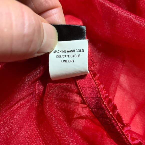 Fredricks of Hollywood Red Sheer Mesh Lace Babydoll Camisole Slip Lingerie - Picture 13 of 16